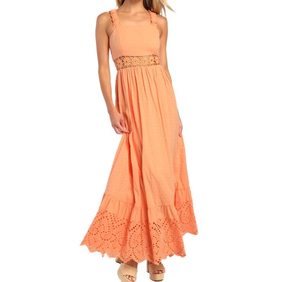 Lulus Dresses & Skirts - Lulus Simply Effortless Peach Swiss Dot Maxi sz sm